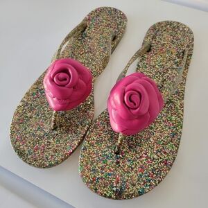 Kate Spade Jelly Flip Flop Sandals / Dark Confetti and Hot Pink / Size X